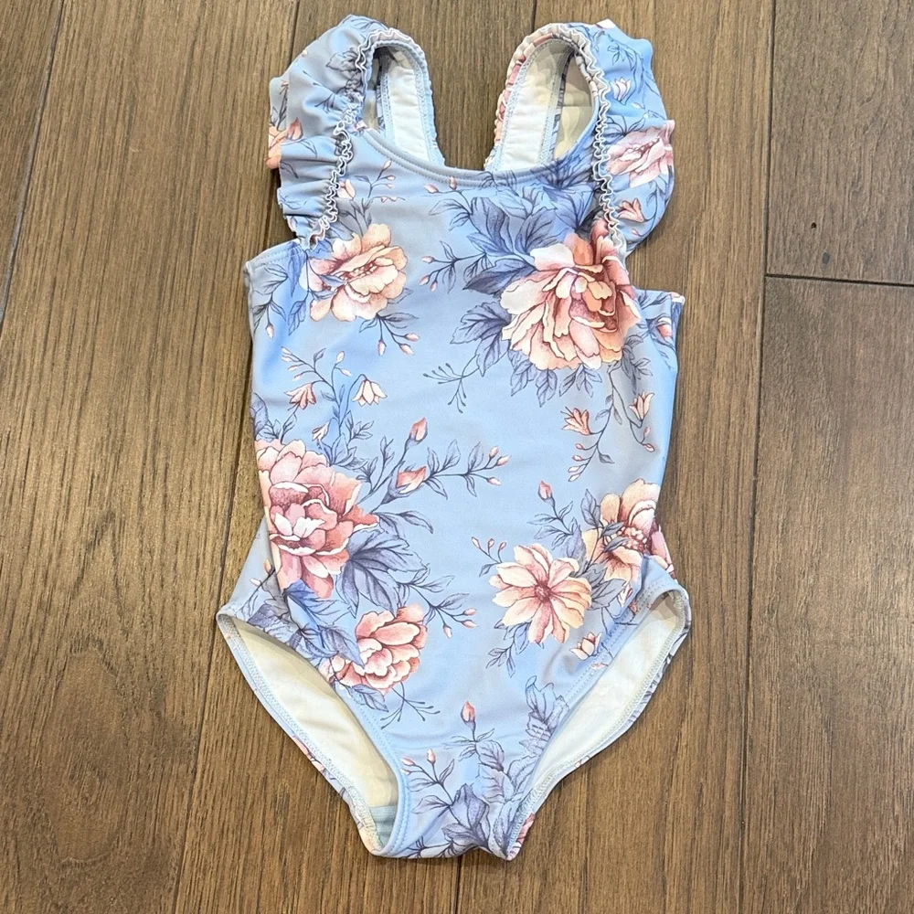 Newbie Kids Floral Ruffle Sleeve Swimsuit Size 1-2 Year - C19-014